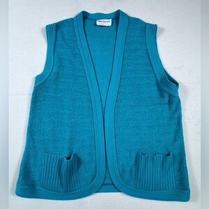 Fire Islander Vintage Teal Knit Sweater Vest Open Front USA Medium